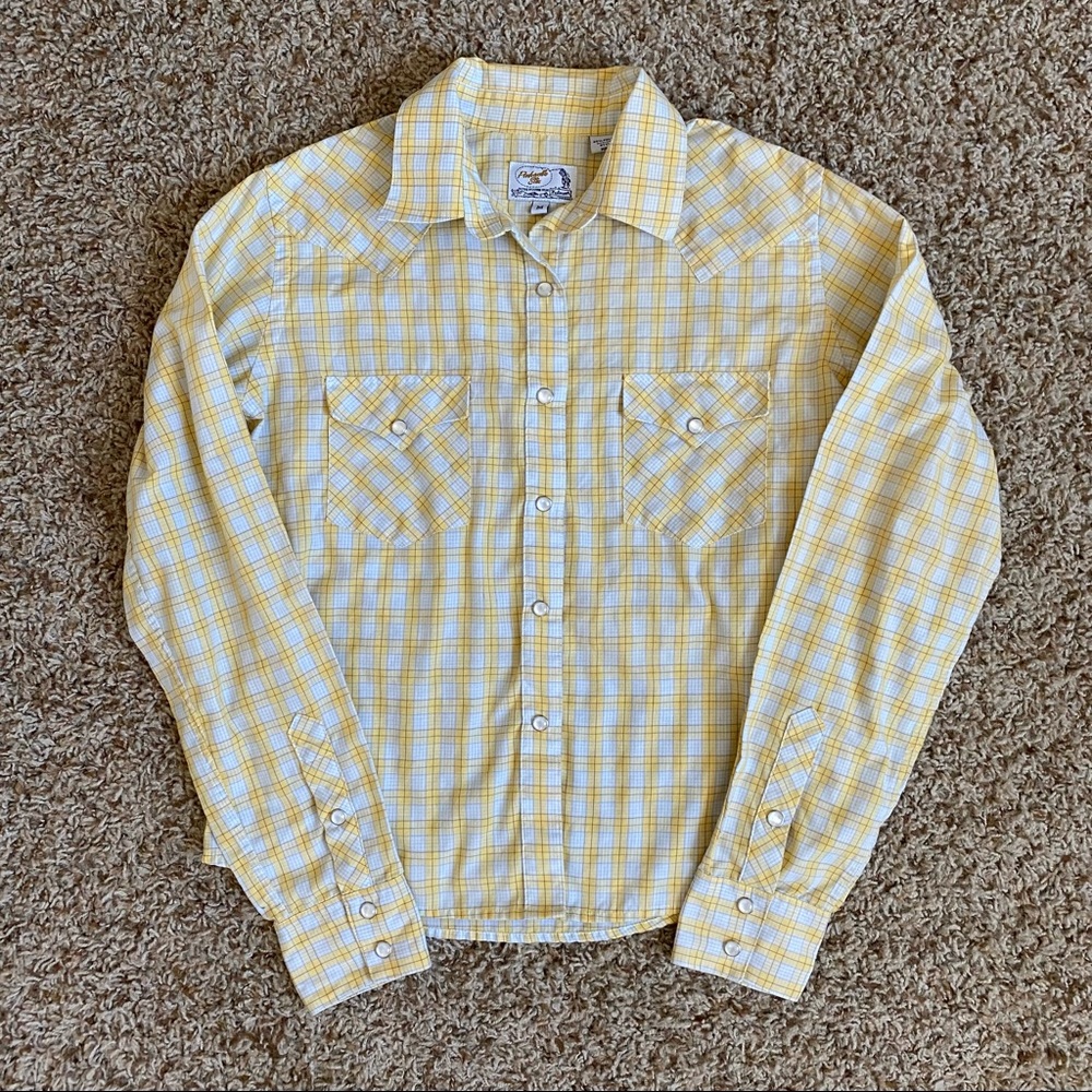 Panhandle Slim Retro Pearl Snap Button Down Yellow Plaid Vintage Shirt